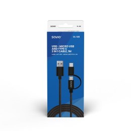 Kabel SAVIO CL-128 (Micro USB typu B, USB typu C - USB 2.0 typu A ; 1m; kolor czarny)