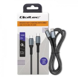 Kabel USB 2.0 typ C 100W PD QC 3.0 Qoltec 1,5 m czarno-biały