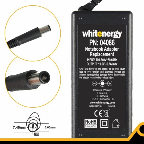 Whitenergy Zasilacz 04086 19.5V | 6.7A 130W wtyk 7.4*5.0mm + pin Dell