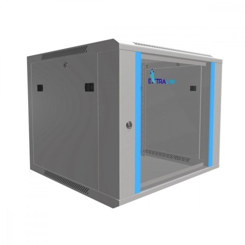 Extralink Szafka wisząca rack 9U 600x600 szara szklane drzwi