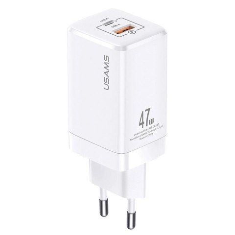 Ładowarka sieciowa Usams T41 47W GaN 1xUSB-C + 1xUSB PD 3.0 QC 4.0 bez kabla - biała