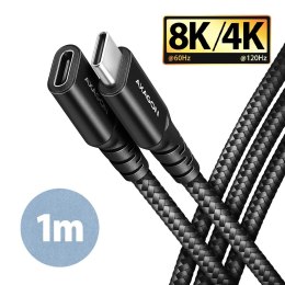 AXAGON BUCM32-CF10AB Kabel przedłużacz Gen2 USB-C - USB-C, 1m, 5A, 20Gbps, PD 240W, oplot, czarny