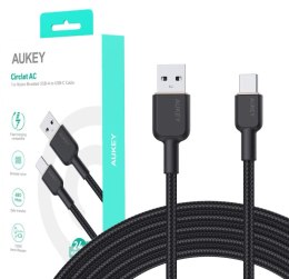 AUKEY CB-NAC1 Black nylonowy kabel USB C - USB A | 1m | 3A | 60W PD | 20V