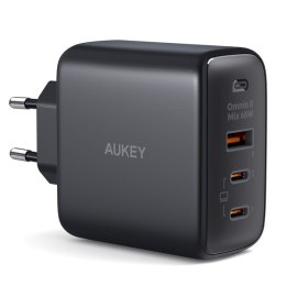 AUKEY PA-B6T Black Omnia II GaN ładowarka sieciowa 3xUSB (2xUSB C+ 1xUSB A) 65W QC PD