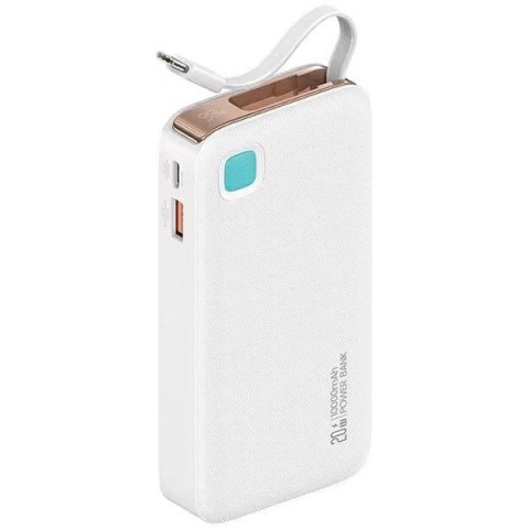 USAMS Powerbank 10000mAh 20W zwijany kabel USB-C fast charge Biały