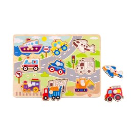 TOOKY TOY Drewniane Puzzle Montessori Transport Pojazdy z Pinezkami Do Dopasowania